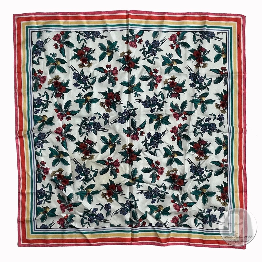 Rodier Scarf Shawl Silk Twill Graphic Floral Print 34in Vintage 80s